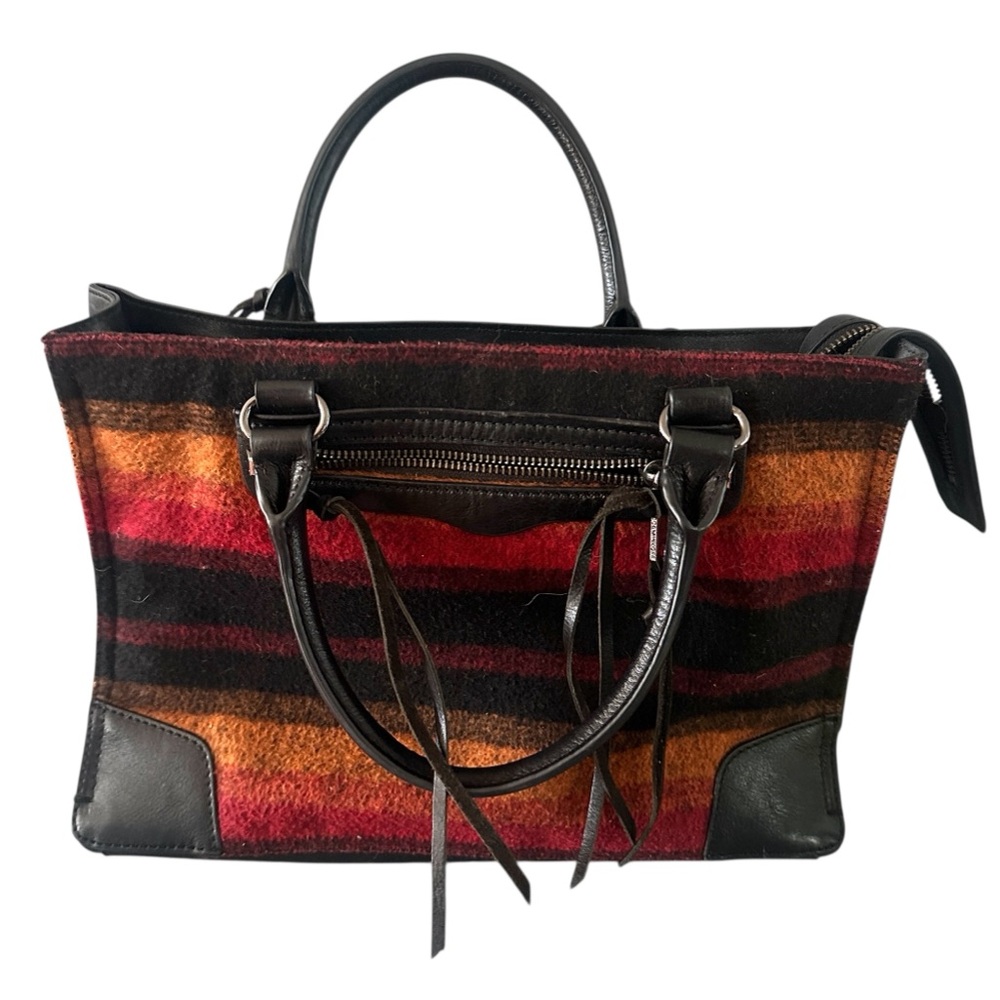 Rebecca Minkoff Regan Satchel Bag Purse Leather Wool‎ Stripe